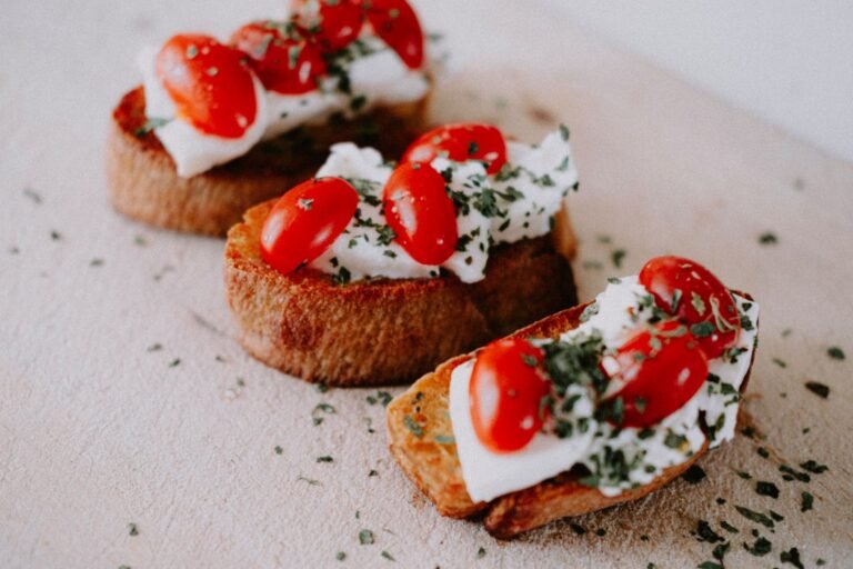 close up photo of cherry tomato bruschetta bread